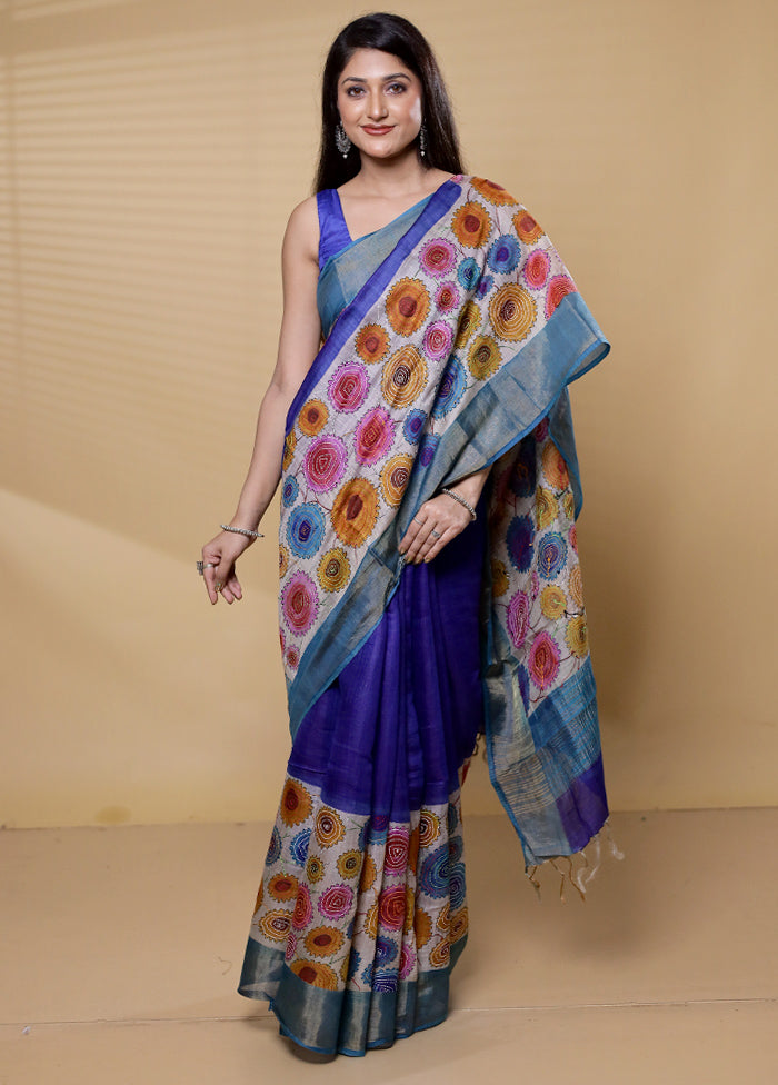 Multicolor Handloom Tussar Pure Silk Saree With Blouse Piece