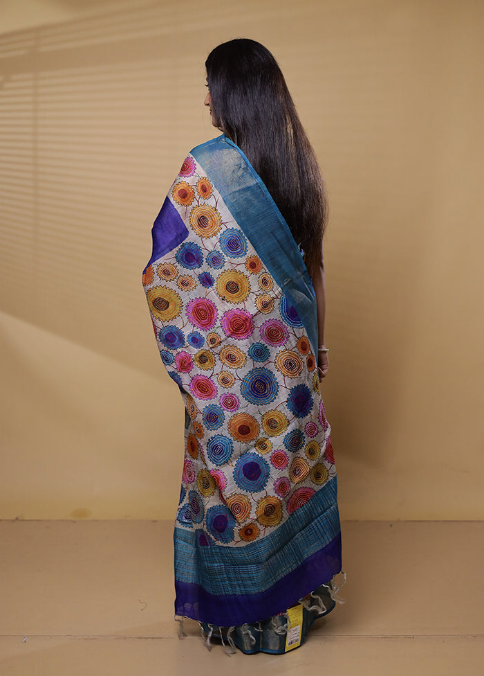 Multicolor Handloom Tussar Pure Silk Saree With Blouse Piece