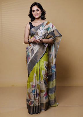 Cream Handloom Tussar Pure Silk Saree With Blouse Piece