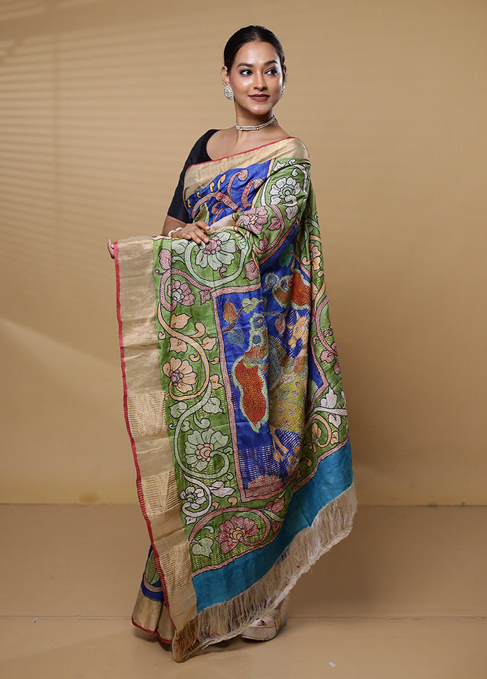 Cream Handloom Tussar Pure Silk Saree With Blouse Piece