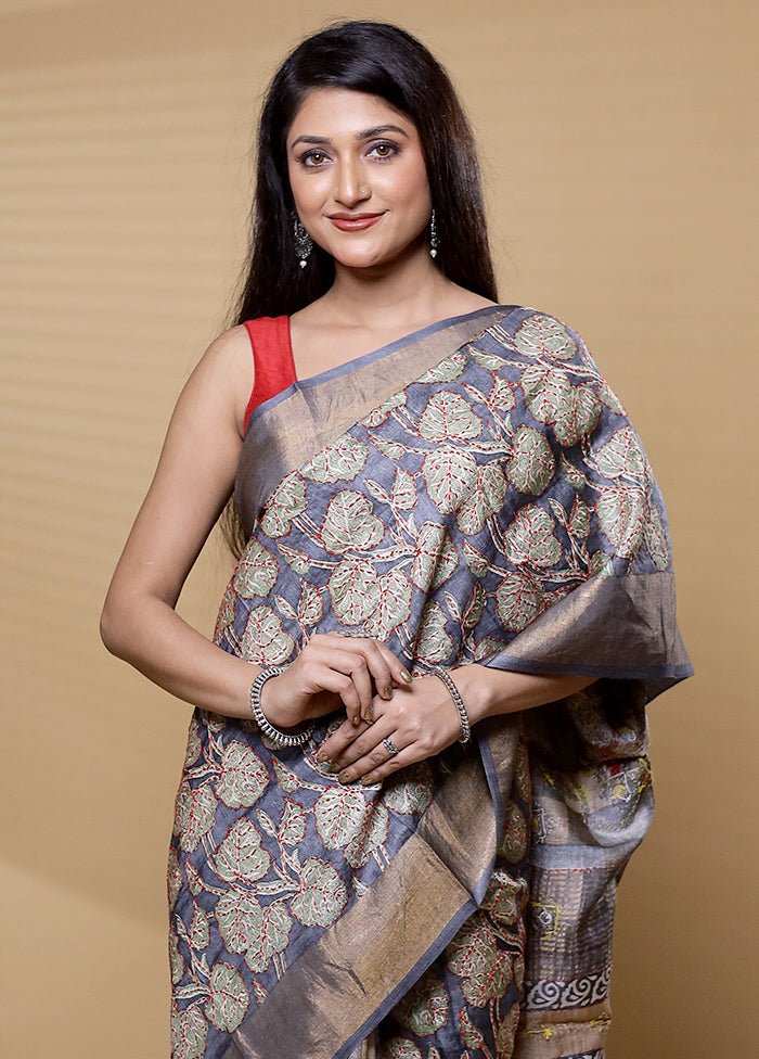 Multicolor Handloom Tussar Pure Silk Saree With Blouse Piece