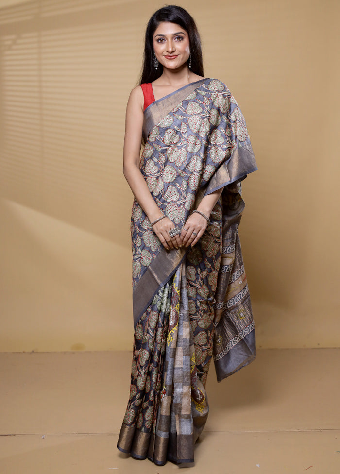 Multicolor Handloom Tussar Pure Silk Saree With Blouse Piece