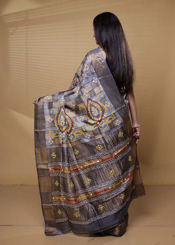 Multicolor Handloom Tussar Pure Silk Saree With Blouse Piece