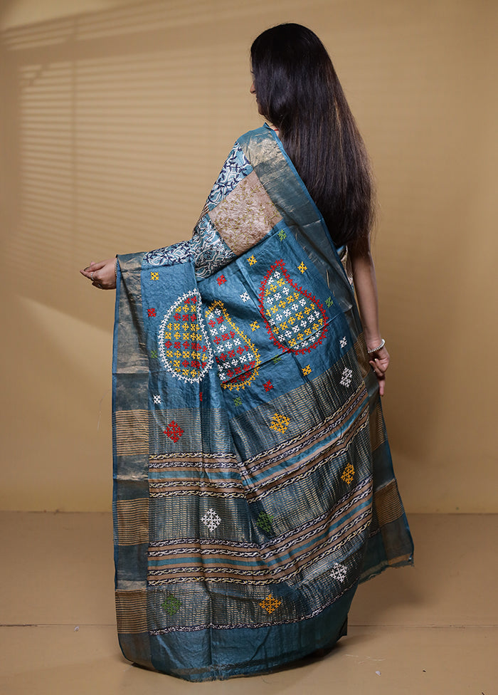 Multicolor Handloom Tussar Pure Silk Saree With Blouse Piece