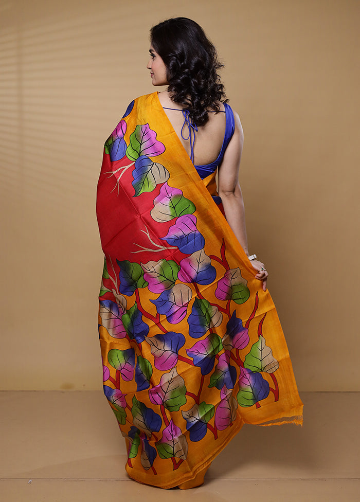 Red Printed Pure Silk Saree Without Blouse Piece