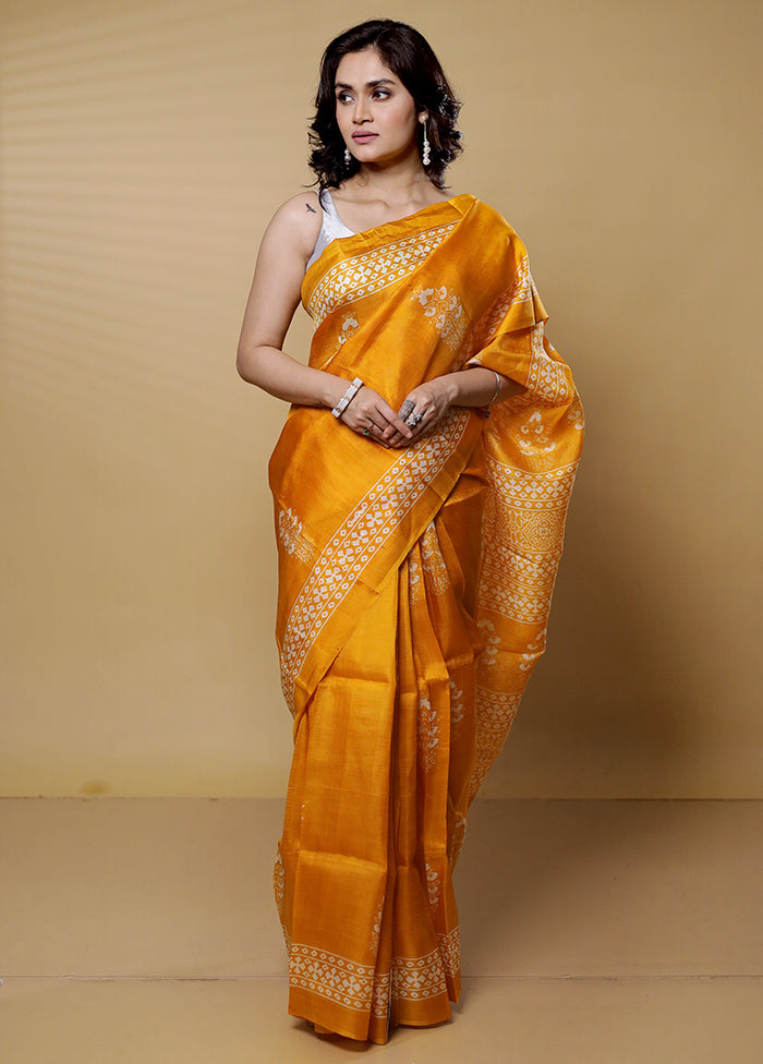 Blue Printed Pure Silk Saree Without Blouse Piece