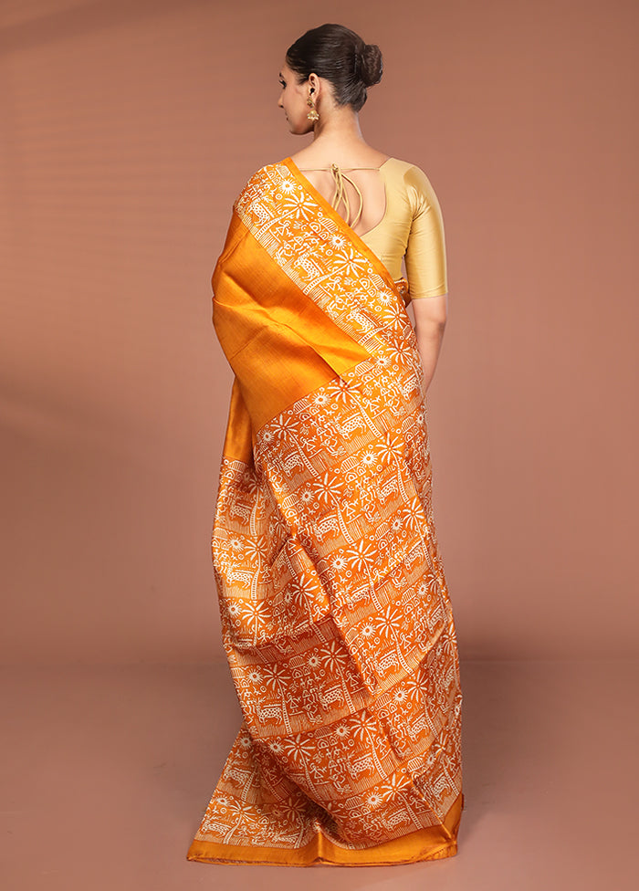 Blue Printed Pure Silk Saree Without Blouse Piece