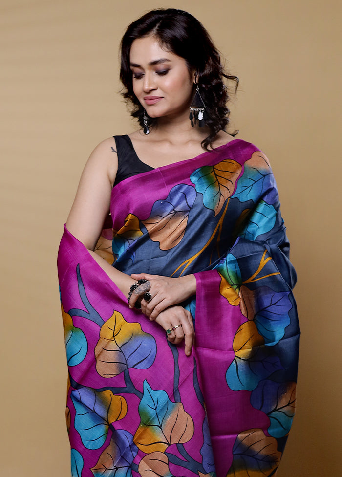 Grey Printed Pure Silk Saree Without Blouse Piece