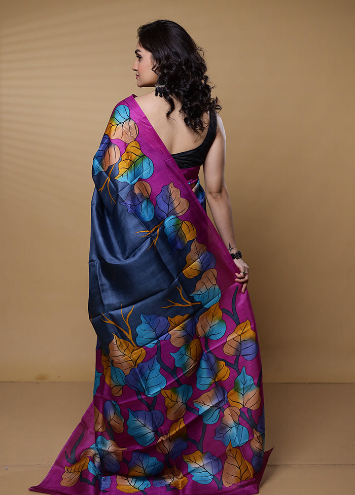 Grey Printed Pure Silk Saree Without Blouse Piece