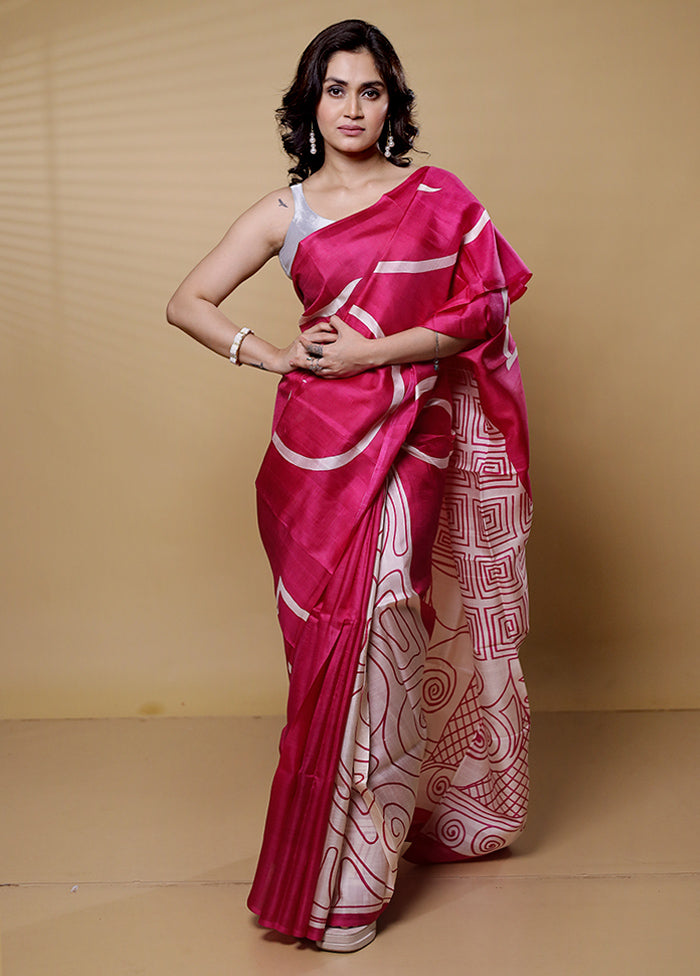 Pink Printed Pure Silk Saree Without Blouse Piece