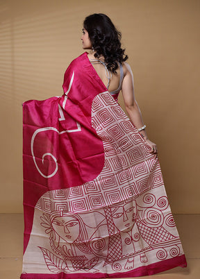 Pink Printed Pure Silk Saree Without Blouse Piece