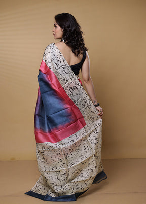 Pink Printed Pure Silk Saree Without Blouse Piece