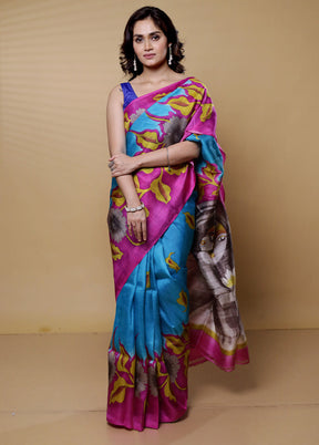 Yellow Printed Pure Silk Saree Without Blouse Piece