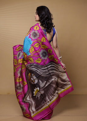 Yellow Printed Pure Silk Saree Without Blouse Piece