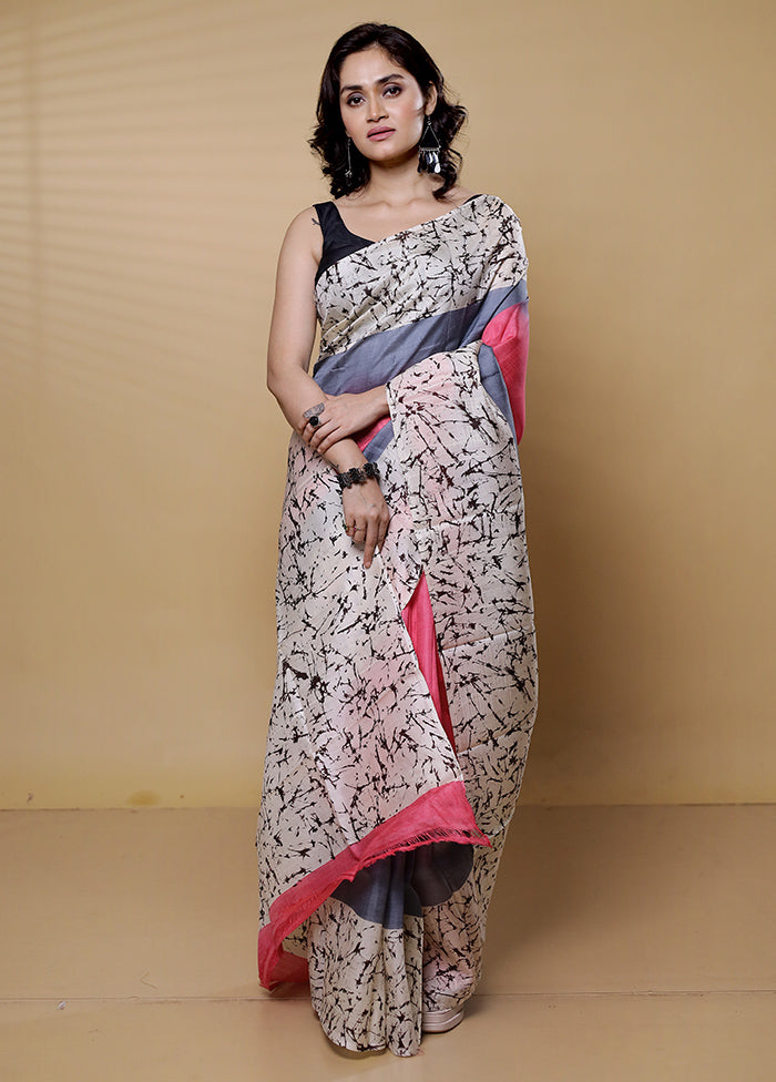 Grey Printed Pure Silk Saree Without Blouse Piece