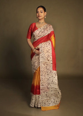 Red Printed Pure Silk Saree Without Blouse Piece
