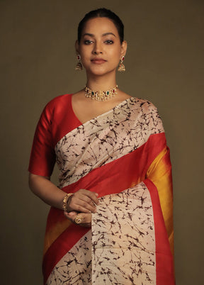 Red Printed Pure Silk Saree Without Blouse Piece