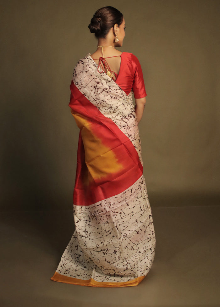 Red Printed Pure Silk Saree Without Blouse Piece