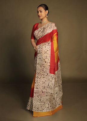 Red Printed Pure Silk Saree Without Blouse Piece