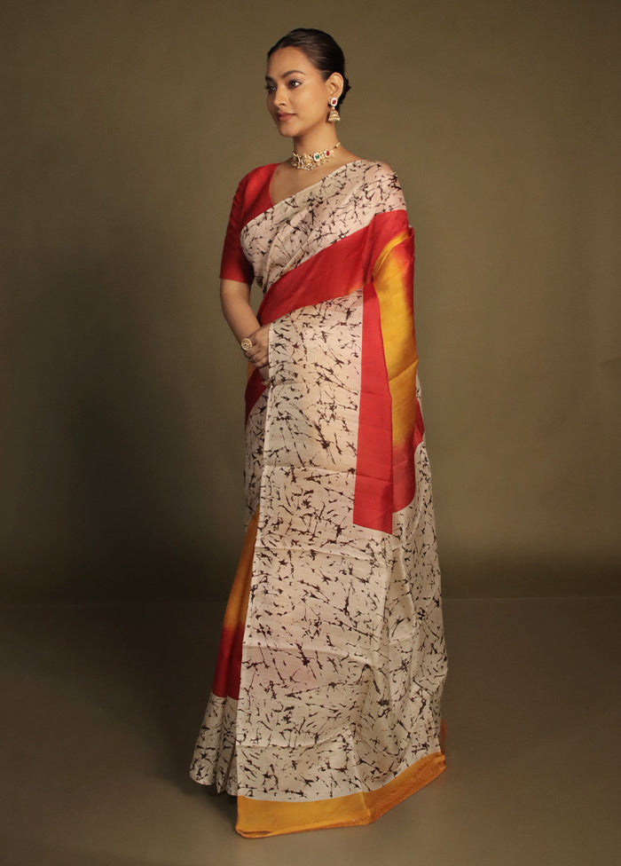 Red Printed Pure Silk Saree Without Blouse Piece
