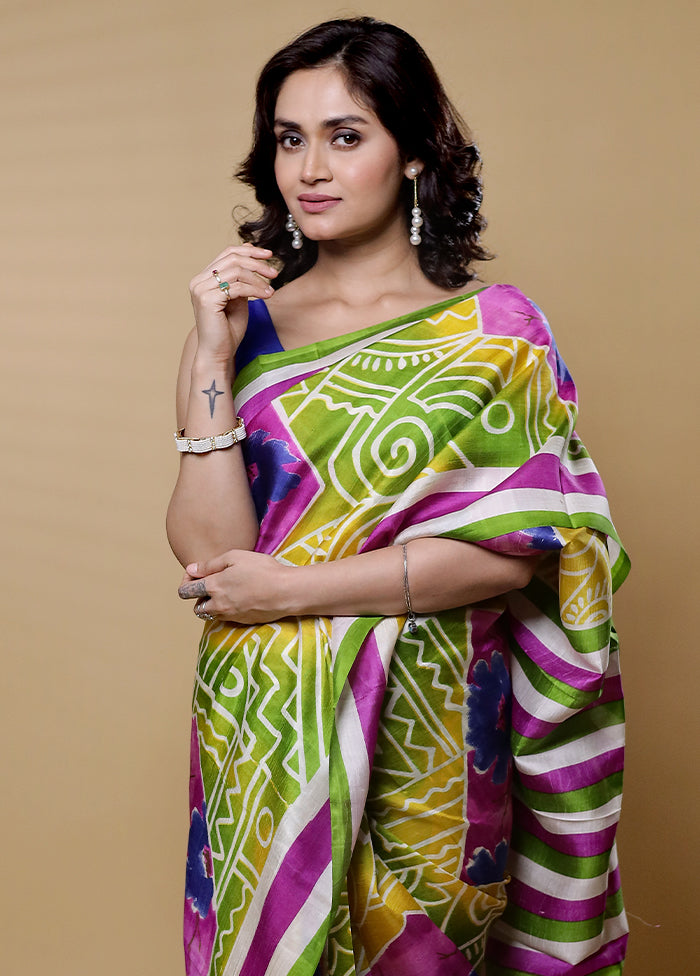 Green Printed Pure Silk Saree Without Blouse Piece