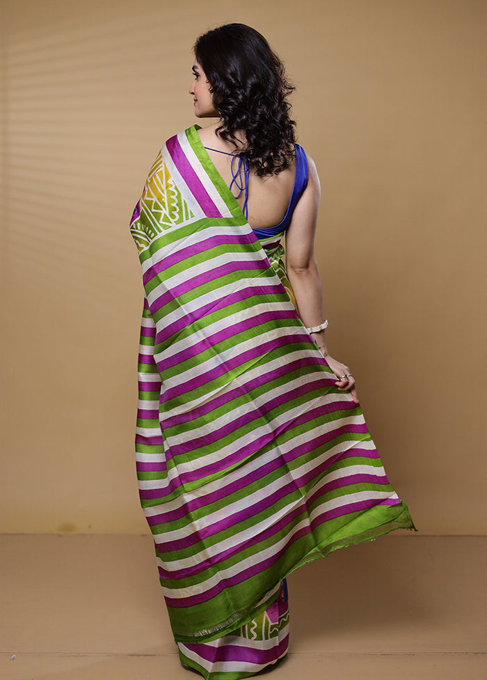 Green Printed Pure Silk Saree Without Blouse Piece