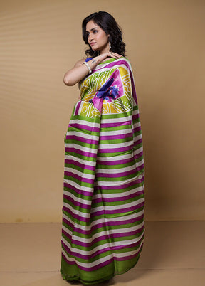 Green Printed Pure Silk Saree Without Blouse Piece