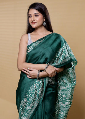 Green Printed Pure Silk Saree Without Blouse Piece