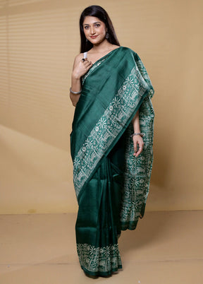 Green Printed Pure Silk Saree Without Blouse Piece