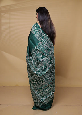 Green Printed Pure Silk Saree Without Blouse Piece