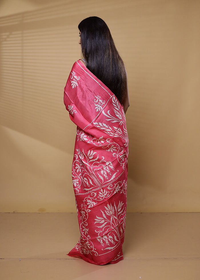 Peach Printed Pure Silk Saree Without Blouse Piece