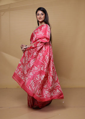 Peach Printed Pure Silk Saree Without Blouse Piece