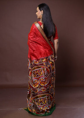 Maroon Printed Pure Silk Saree Without Blouse Piece