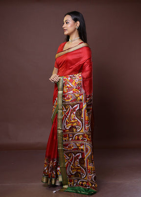 Maroon Printed Pure Silk Saree Without Blouse Piece