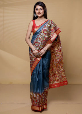 Grey Printed Pure Silk Saree Without Blouse Piece