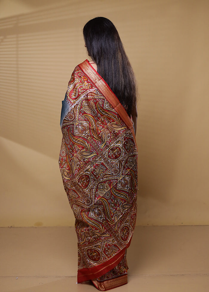 Grey Printed Pure Silk Saree Without Blouse Piece