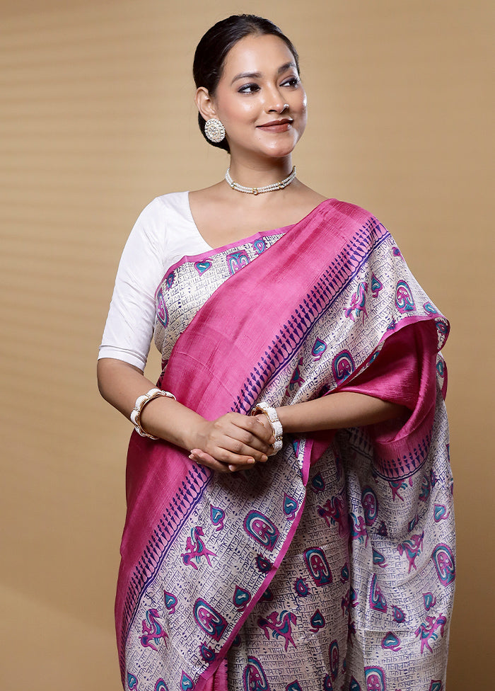 Pink Printed Pure Silk Saree Without Blouse Piece