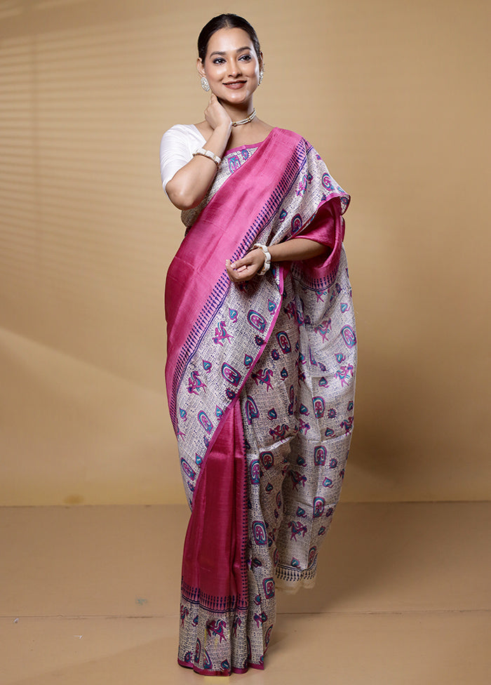 Pink Printed Pure Silk Saree Without Blouse Piece