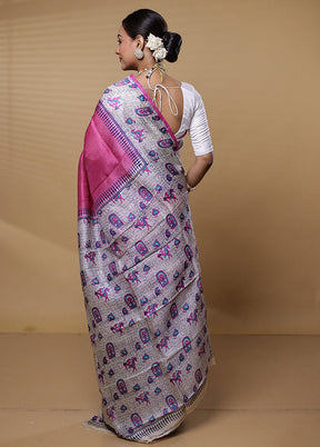 Pink Printed Pure Silk Saree Without Blouse Piece