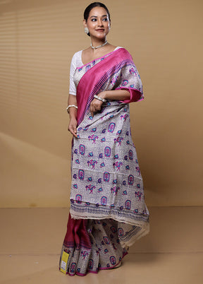 Pink Printed Pure Silk Saree Without Blouse Piece