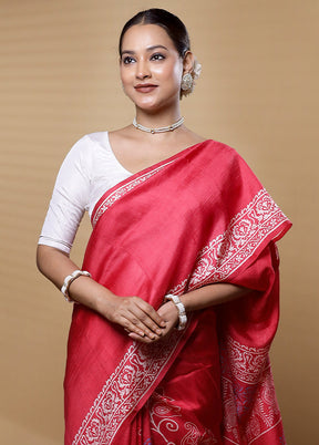 Pink Printed Pure Silk Saree Without Blouse Piece