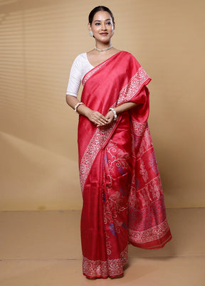 Pink Printed Pure Silk Saree Without Blouse Piece