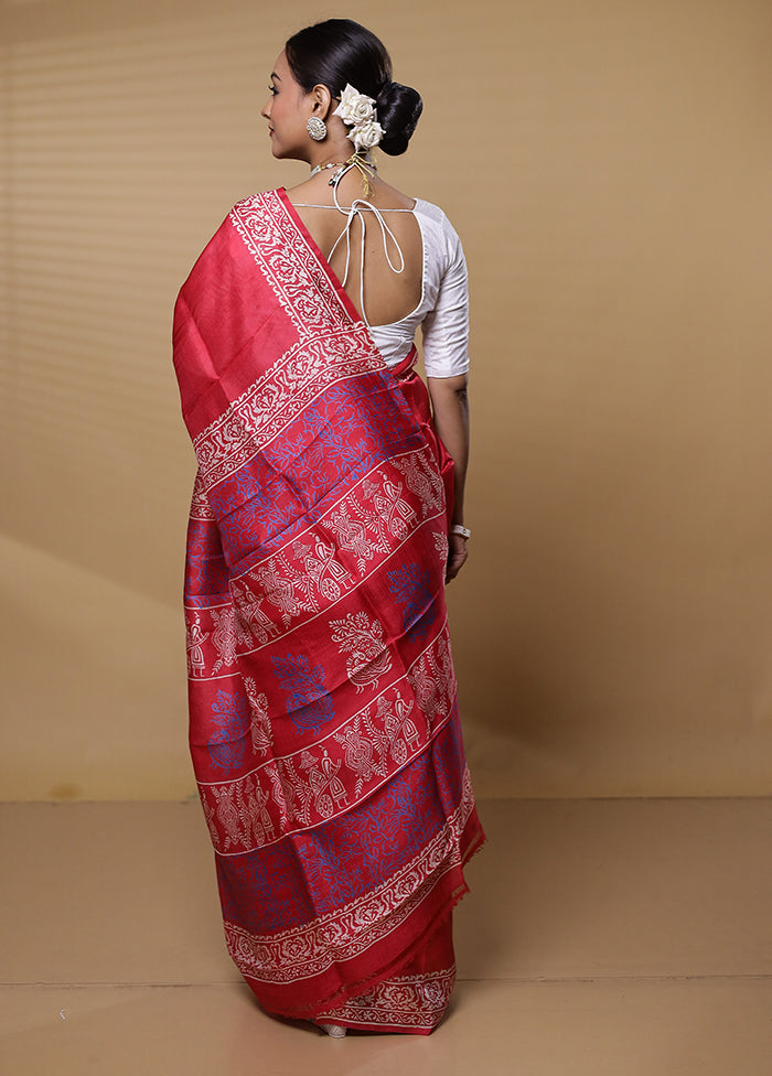 Pink Printed Pure Silk Saree Without Blouse Piece