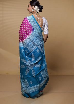 Pink Printed Pure Silk Saree Without Blouse Piece