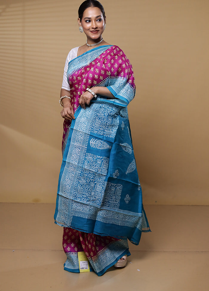 Pink Printed Pure Silk Saree Without Blouse Piece