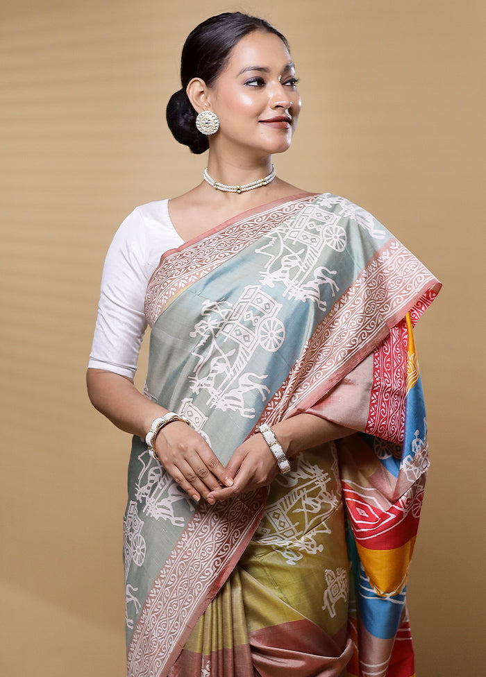 Multicolor Pure Bishnupuri Silk Saree Without Blouse Piece