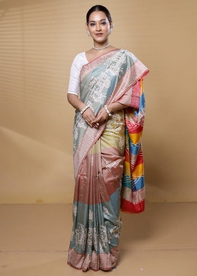 Multicolor Pure Bishnupuri Silk Saree Without Blouse Piece