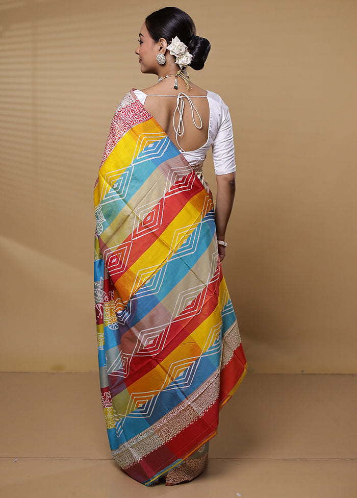 Multicolor Pure Bishnupuri Silk Saree Without Blouse Piece