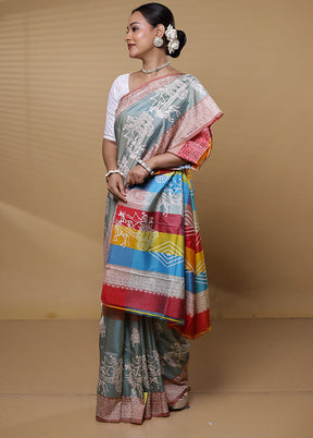 Multicolor Pure Bishnupuri Silk Saree Without Blouse Piece