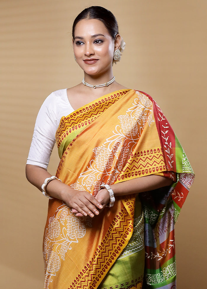 Rust Pure Bishnupuri Silk Saree Without Blouse Piece